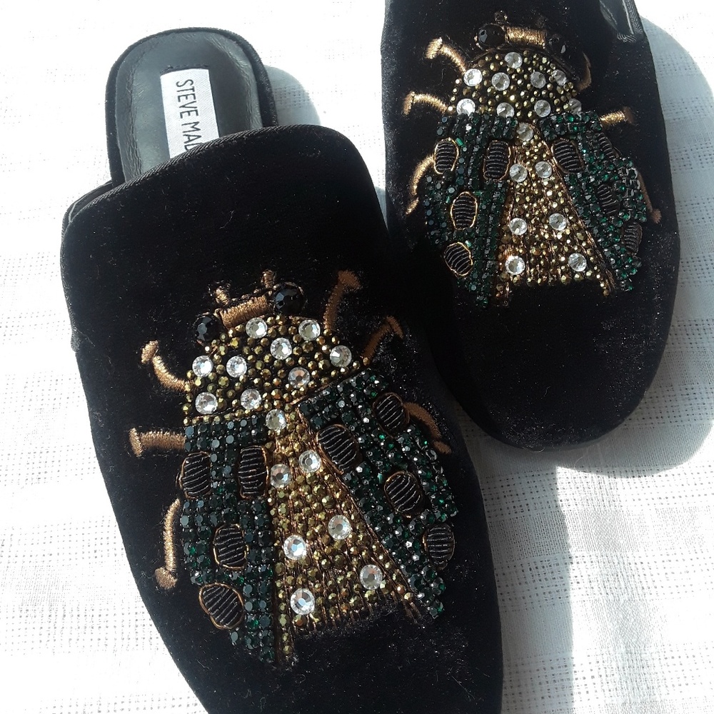 Steve madden black velvet hugh mule